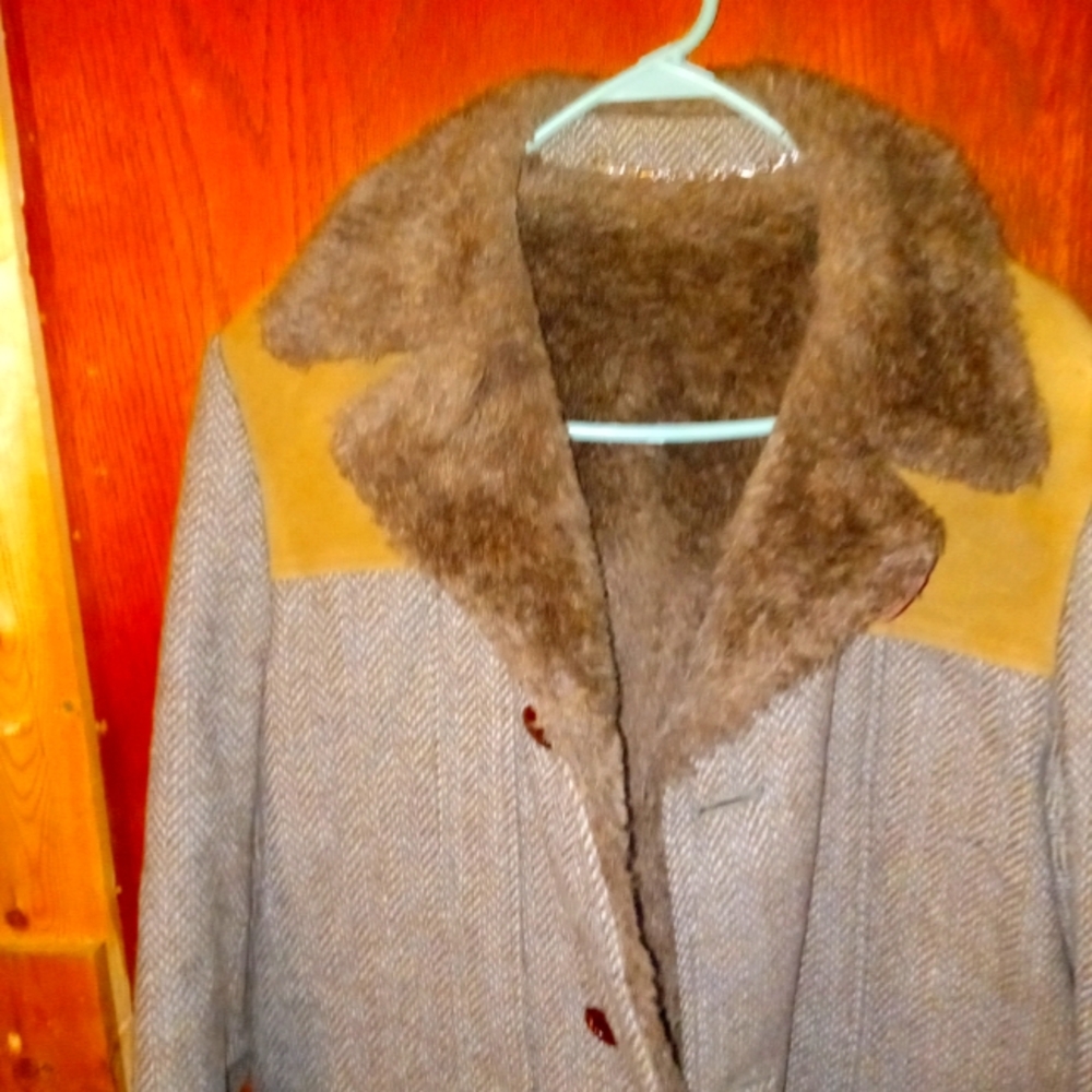 Men's Gray and Brown Wool Coat made by great western Vintage